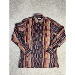 Zanetti Shirt Mens L Multicolor Striped Long Sleeve Button Up Satin Italy